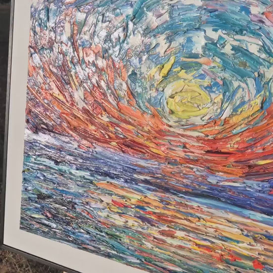 Original Oil Painting, 83x63cm - Beyond Sunset - Framed Warm Horizon Seascape on Canvas