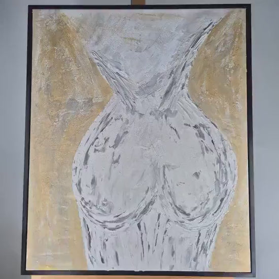 Feminine Abstract Acrylic Painting, 53x63 cm - She is Universe - Framed Sculptural Acrylic Nude - Textured Canvas Wall Art