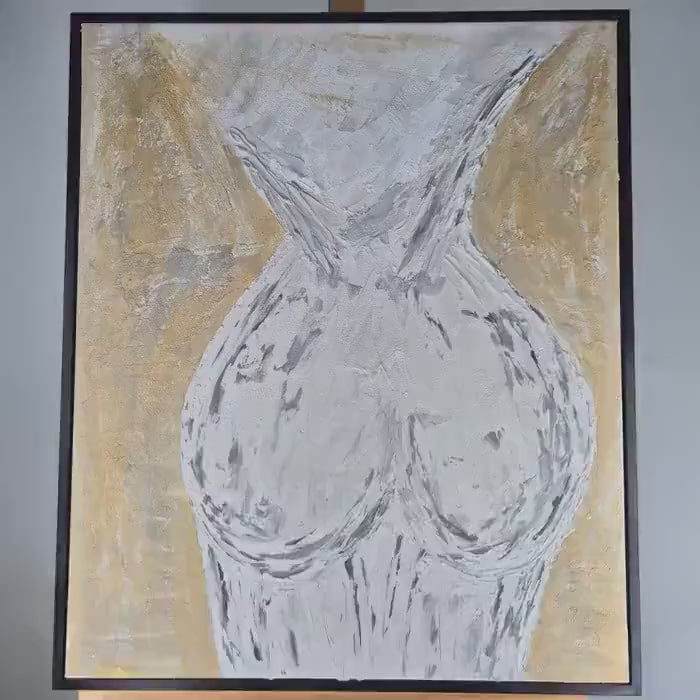 Feminine Abstract Acrylic Painting, 53x63 cm - She is Universe - Framed Sculptural Acrylic Nude - Textured Canvas Wall Art