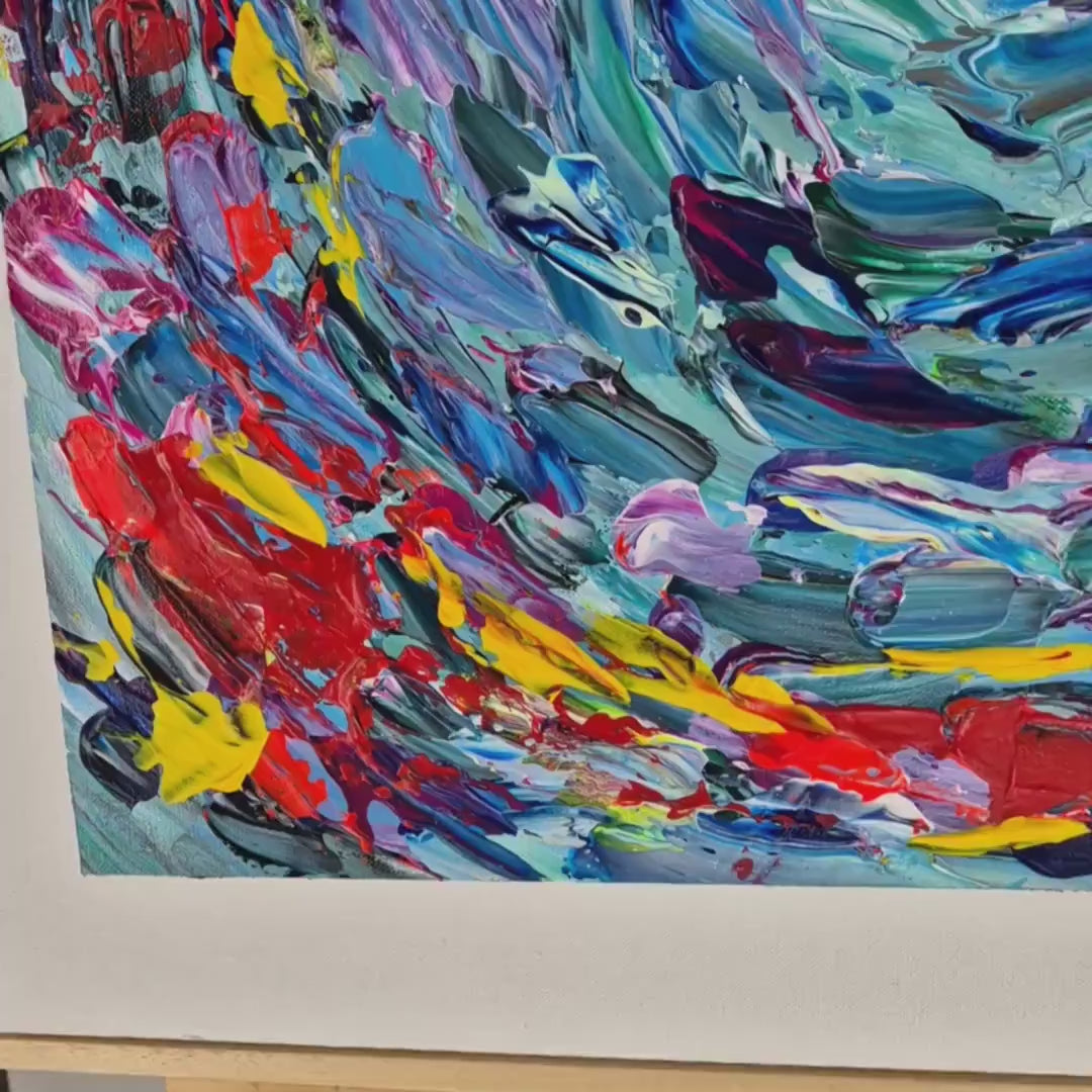 Abstract Acrylic Painting on Canvas 62x62cm - Into the Bloom - Textured Impasto Wall Art - Large Framed Contemporary Art in Vibrant Colors