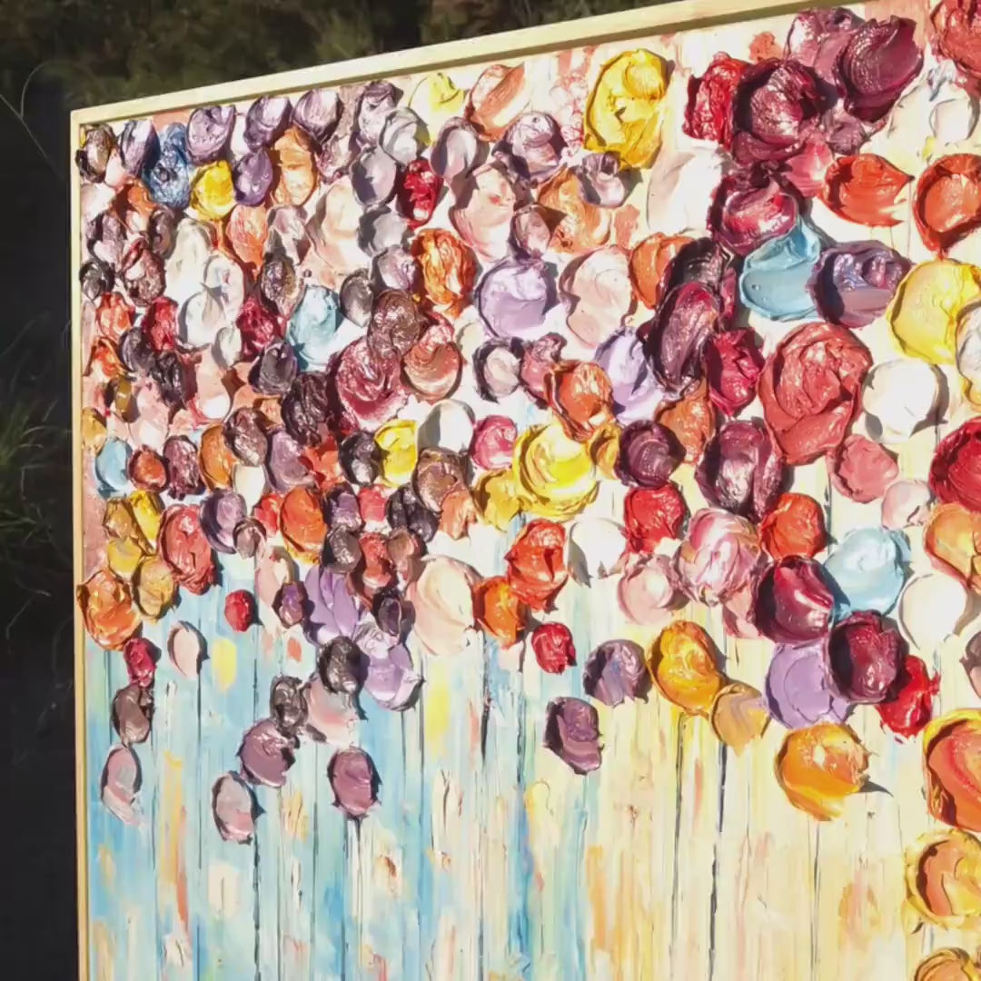 Original Oil Painting Large Size 122x62cm - Petal Symphony - Framed Original Abstract Flower Art