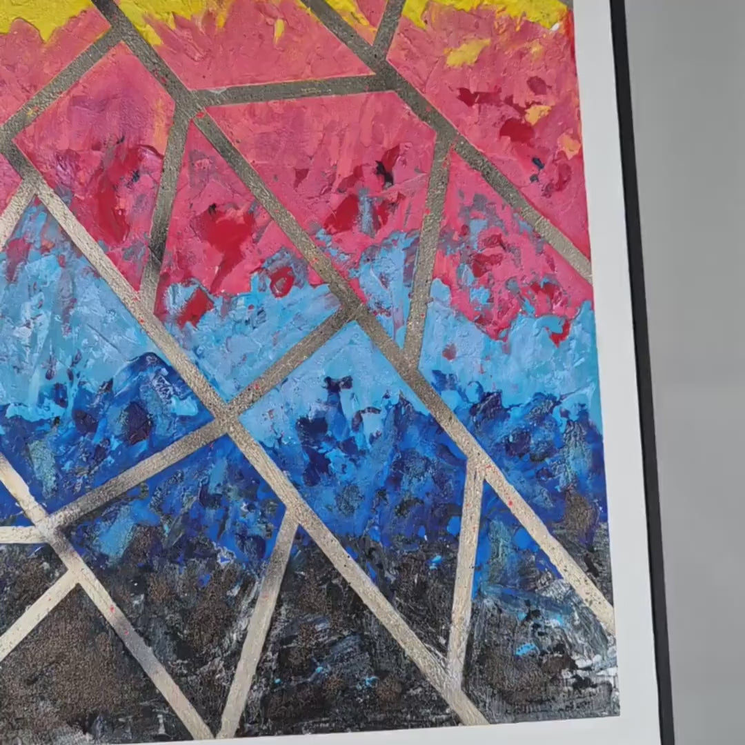 Textured Acrylic Painting, 67x56cm - Framed Urban Sunset Cityscape