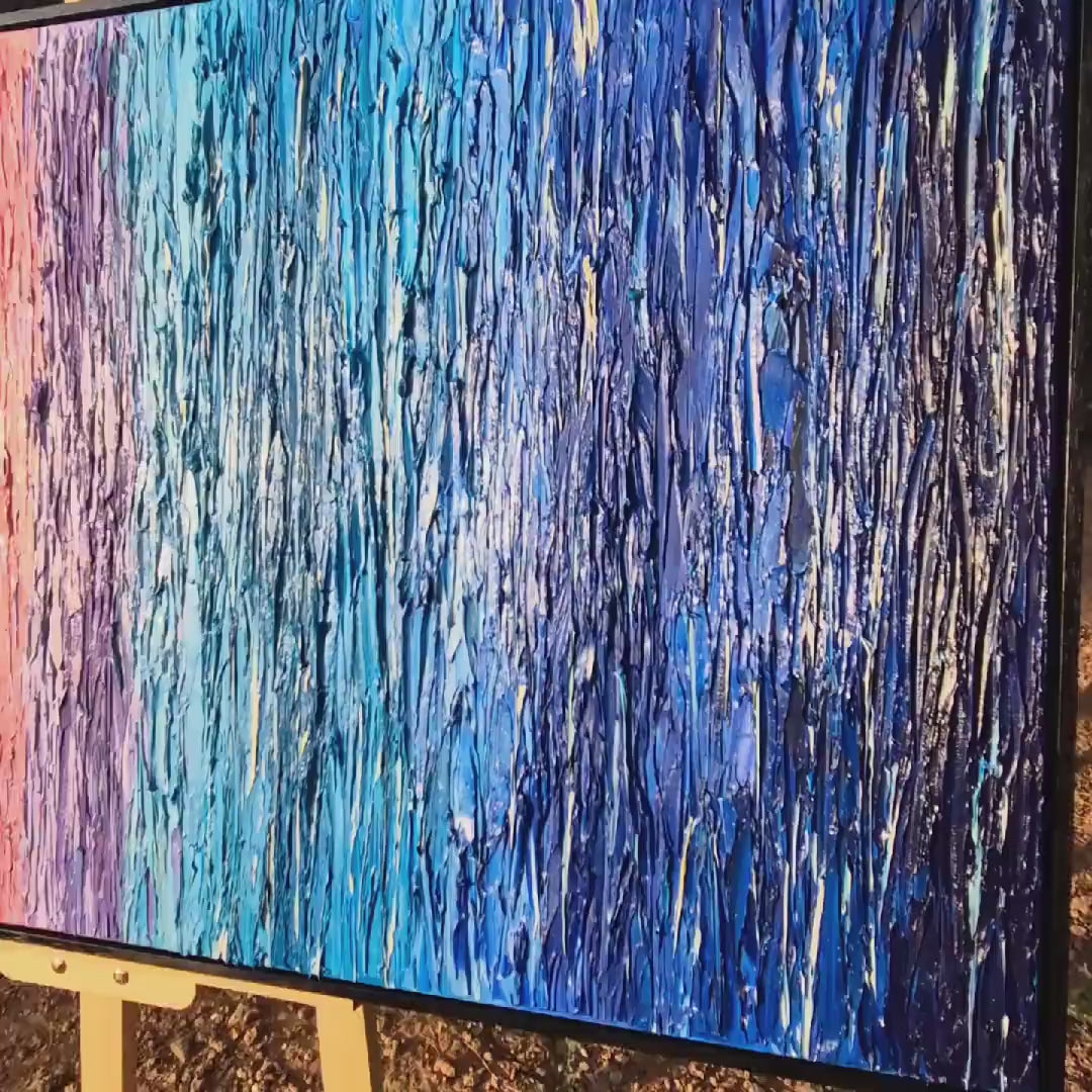 Original Abstract Oil Painting 122x62cm - Rainbow - Large Canvas Art - Textured Impasto Palette Knife Art -