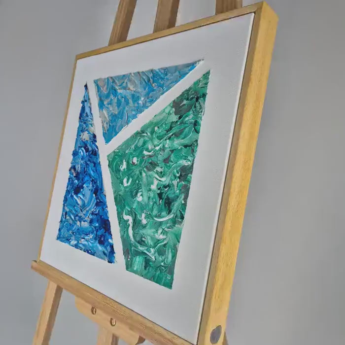 Abstract Geometric Painting, 42x42cm - Ocean Logic  - Framed Textured Acrylic Canvas - Modern Wall Art